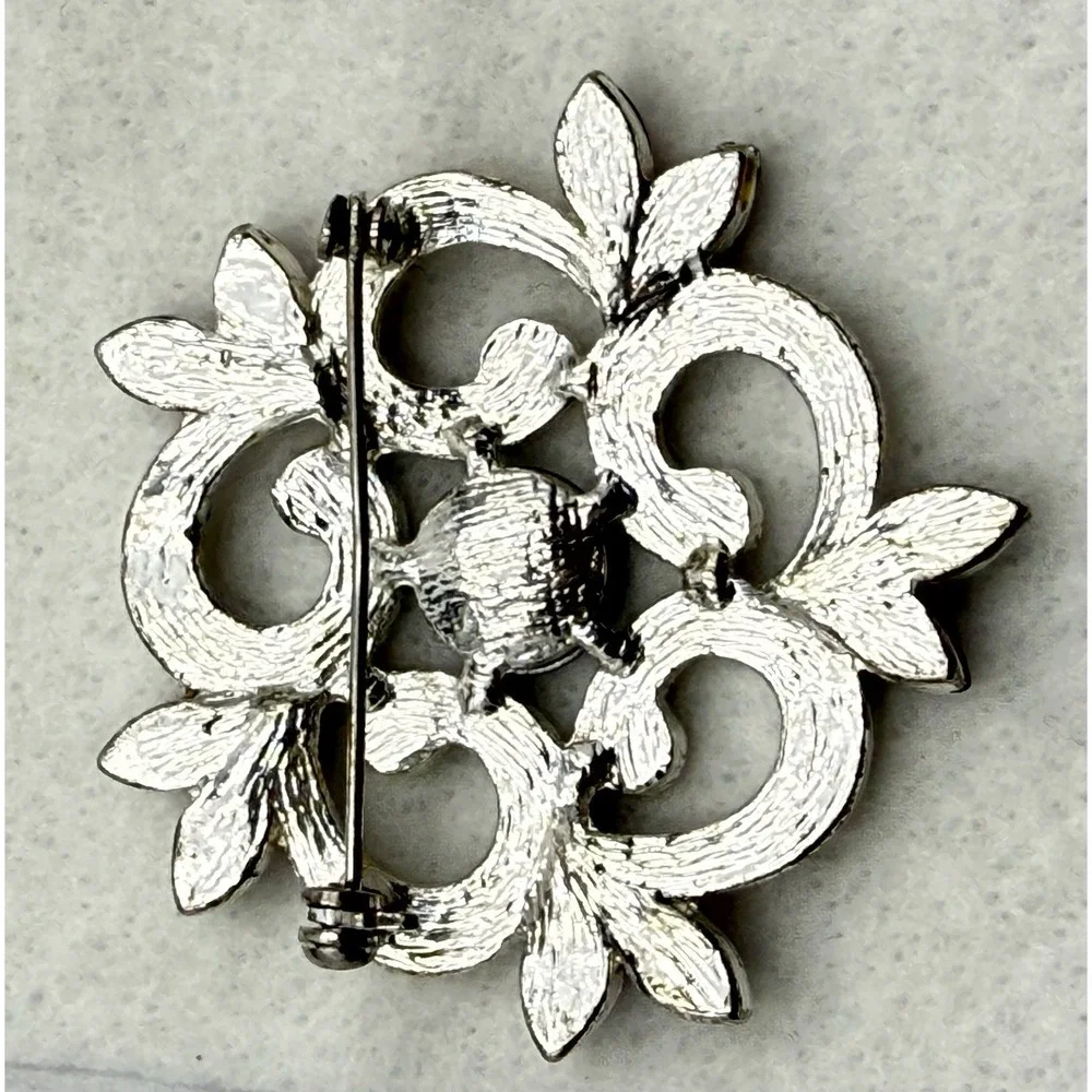 Vintage Silver-Tone Purple & Clear Rhinestone Brooch 2